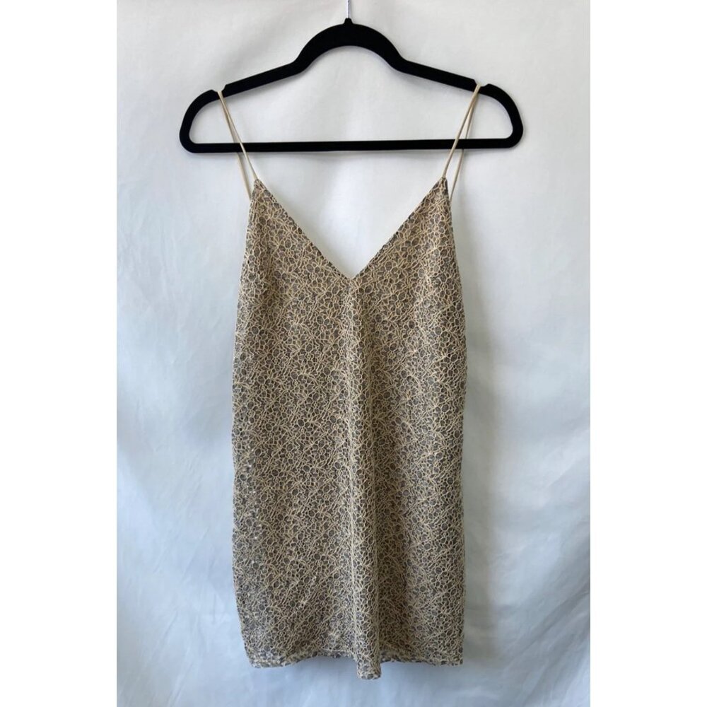 ZARA CROCHET LACE SLIP FLOWER LINED EVENING SHORT MINI DRESS WOMENS SIZE M NUDE